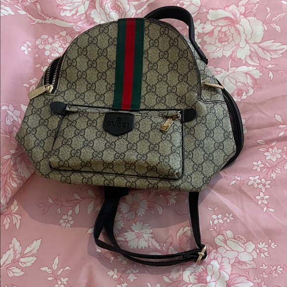 Gucci Beige and Black Backpack with Red and Green Stripes - Picture 1 of 1